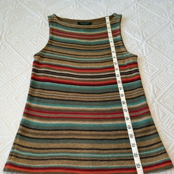 LAUREN RALPH LAUREN Southwestern Stripe Linen & Silk Blend Sweater Tank Size P/S - Picture 6 of 7